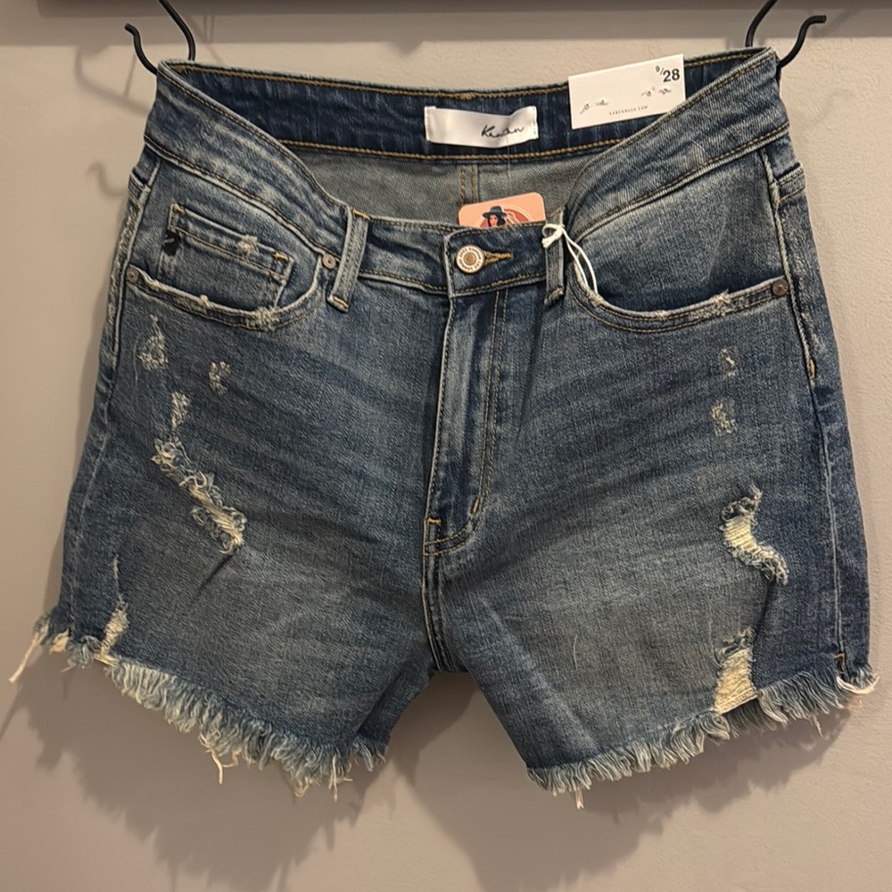 KanCan Women's Blue Distressed Denim Shorts